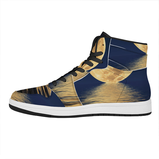 Moonlight On The Sea Print High Top Leather Sneakers