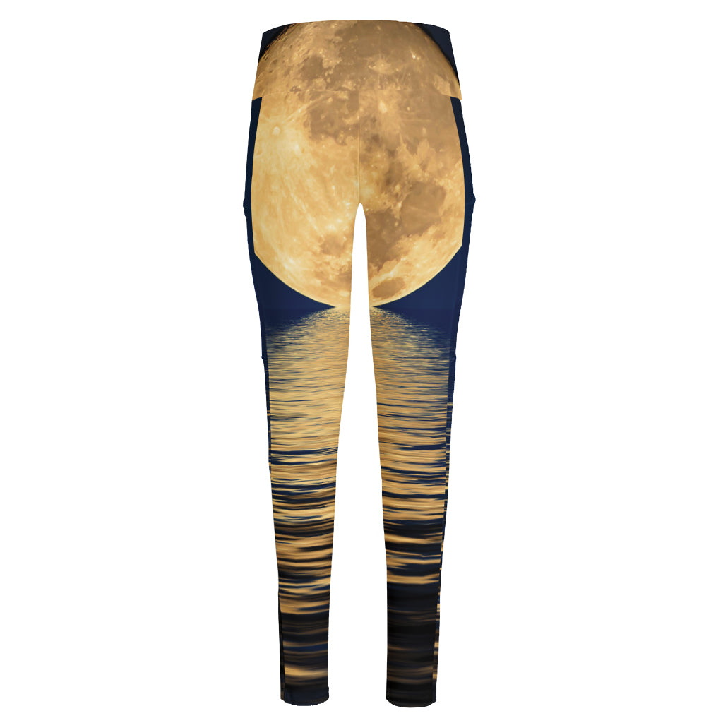 Moonlight On The Sea Print High-Waisted Pocket Leggings
