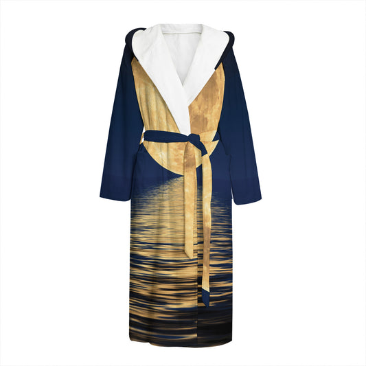 Moonlight On The Sea Print Hooded Bathrobe