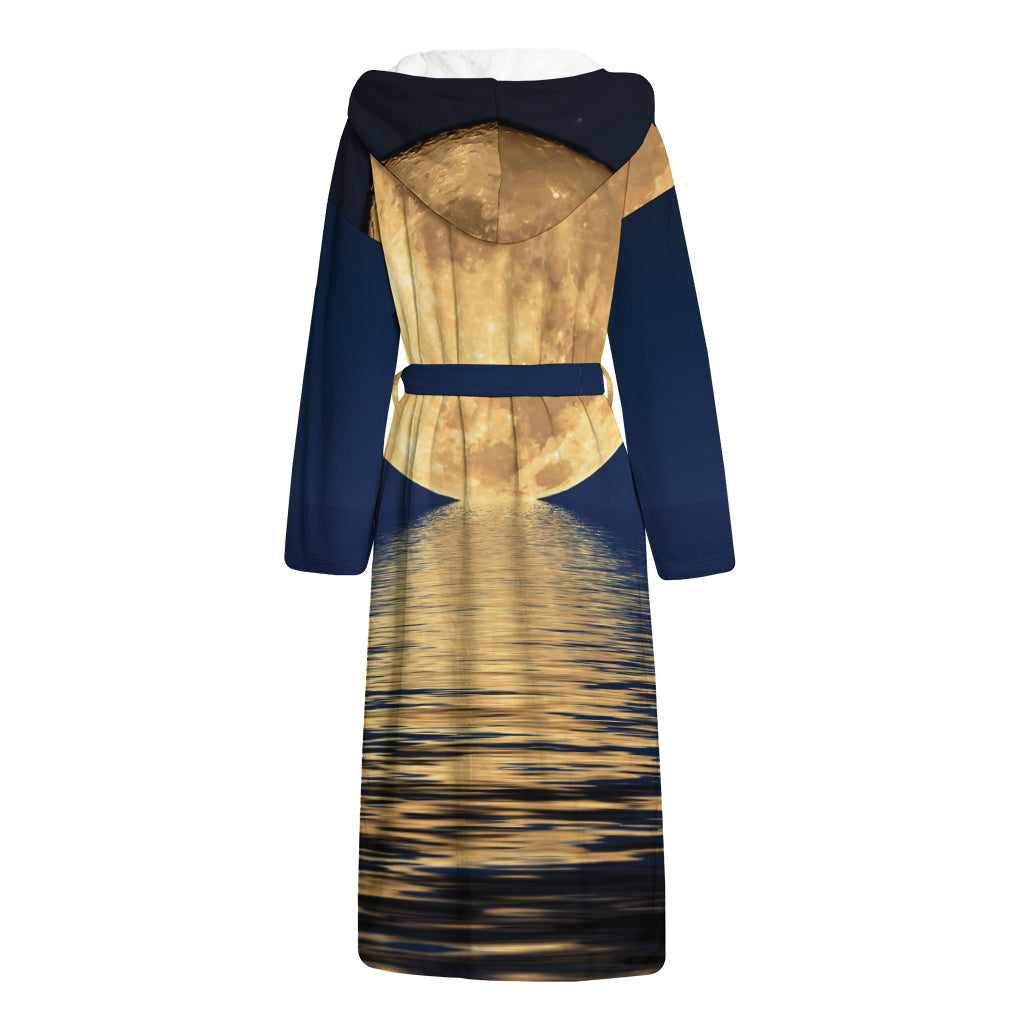 Moonlight On The Sea Print Hooded Bathrobe