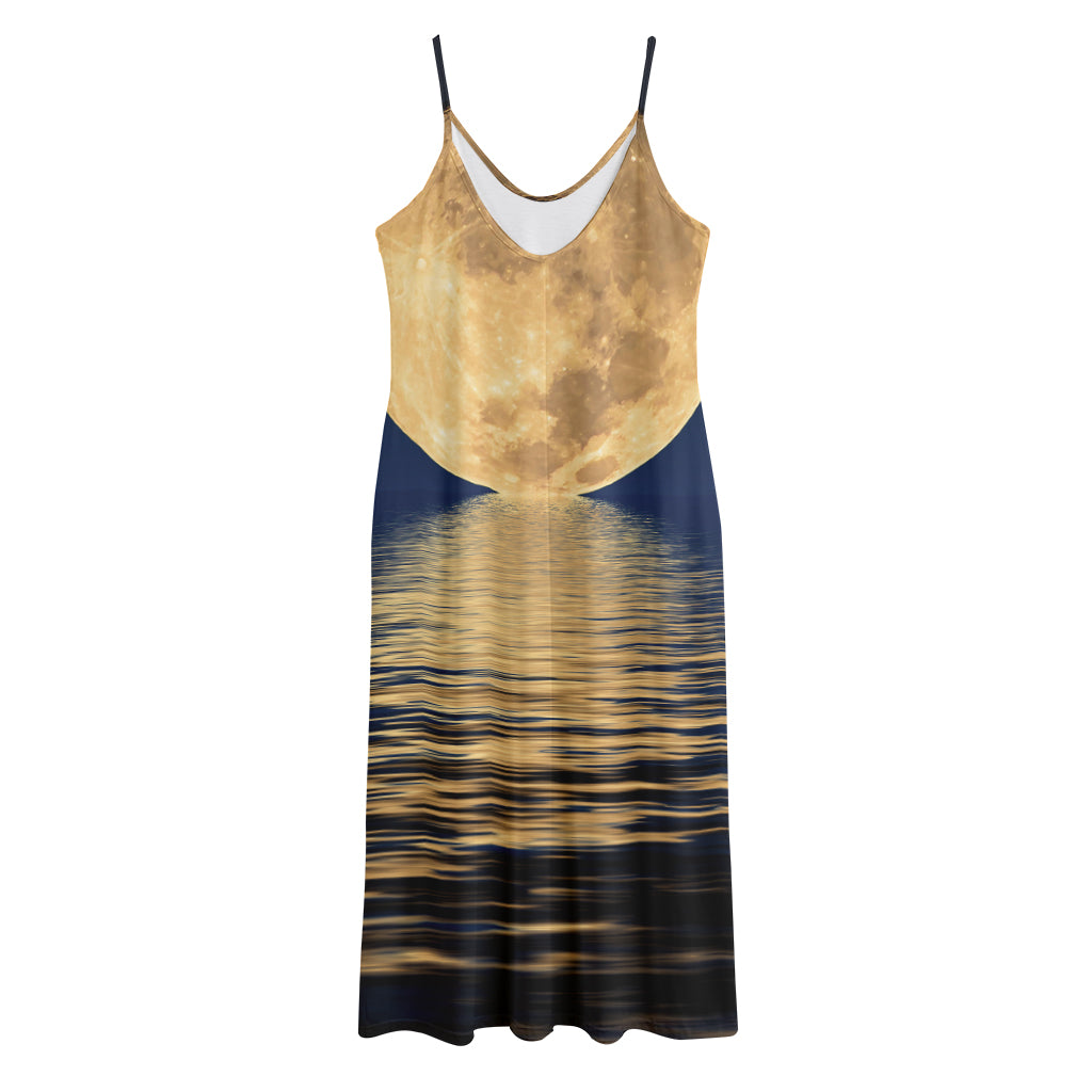 Moonlight On The Sea Print Jersey Midi Cami Dress