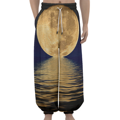 Moonlight On The Sea Print Lantern Pants