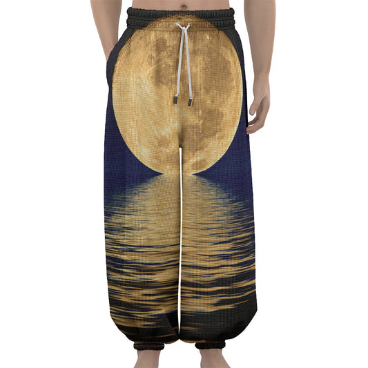 Moonlight On The Sea Print Lantern Pants