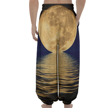 Moonlight On The Sea Print Lantern Pants
