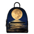 Moonlight On The Sea Print Leather Backpack
