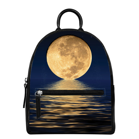 Moonlight On The Sea Print Leather Backpack