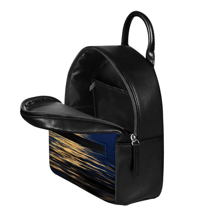 Moonlight On The Sea Print Leather Backpack
