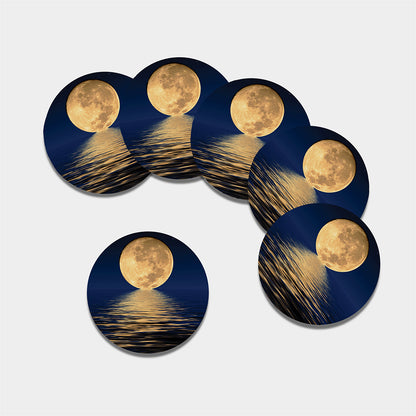 Moonlight On The Sea Print Leather Coaster Set