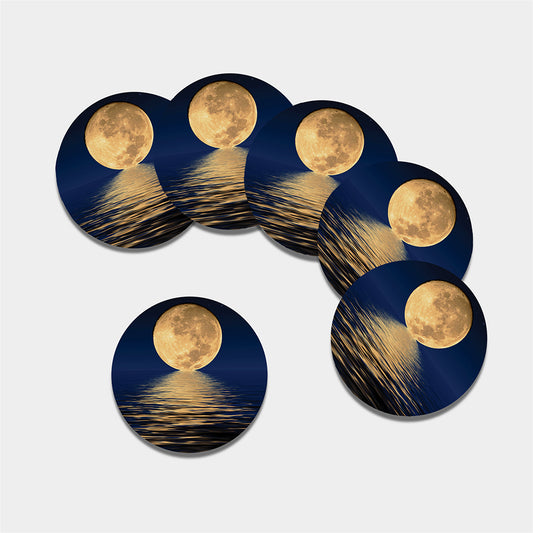 Moonlight On The Sea Print Leather Coaster Set
