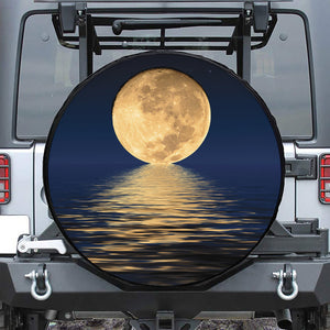 Moonlight On The Sea Print Leather Spare Tire Cover