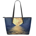Moonlight On The Sea Print Leather Tote Bag With Zipper