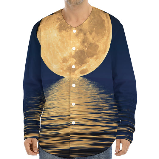 Moonlight On The Sea Print Long Sleeve Baseball Jersey