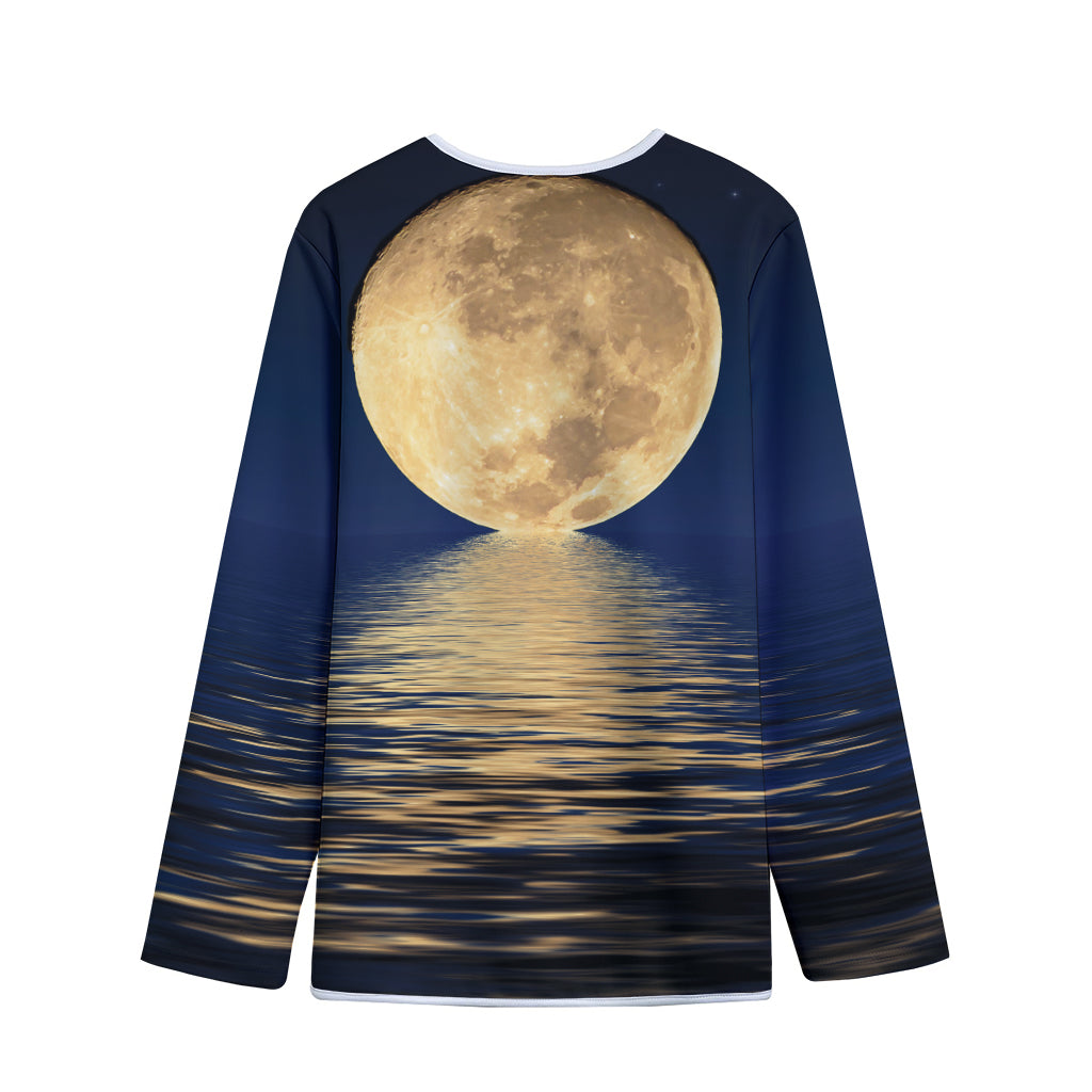 Moonlight On The Sea Print Long Sleeve Short Coat