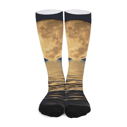 Moonlight On The Sea Print Long Socks