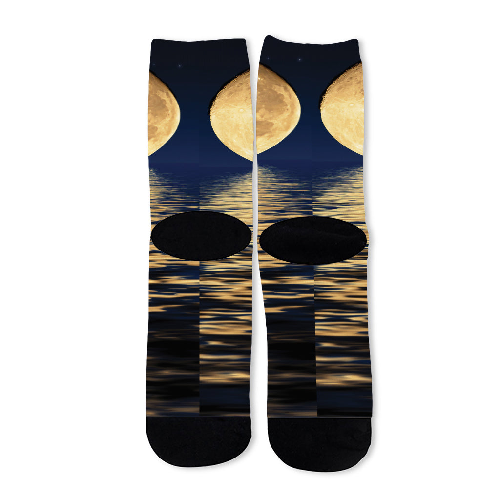 Moonlight On The Sea Print Long Socks