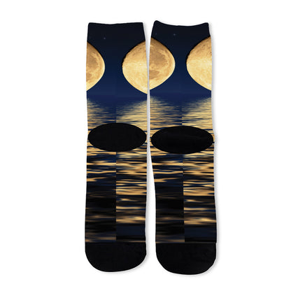 Moonlight On The Sea Print Long Socks