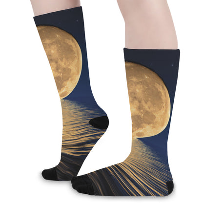 Moonlight On The Sea Print Long Socks