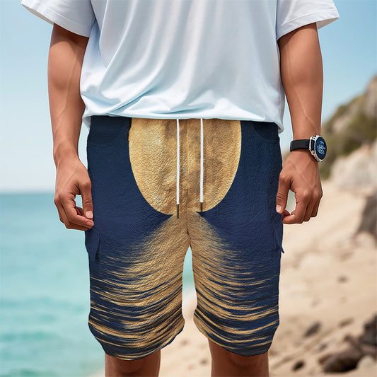 Moonlight On The Sea Print Men's Cargo Shorts