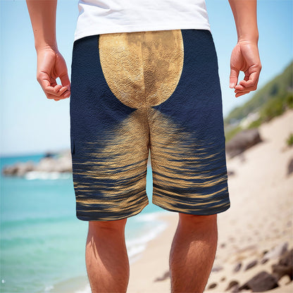 Moonlight On The Sea Print Men's Cargo Shorts