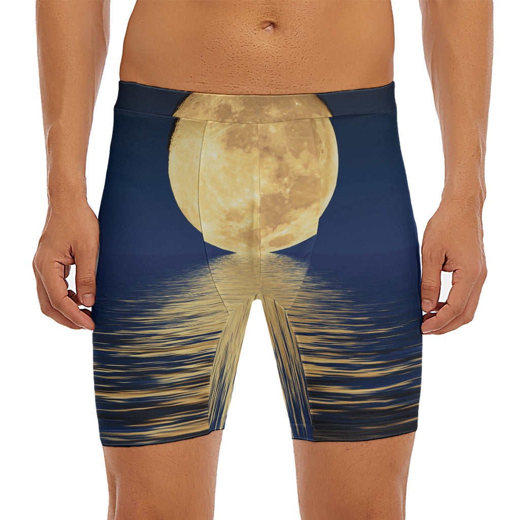 Moonlight On The Sea Print Men's Long Boxer Briefs
