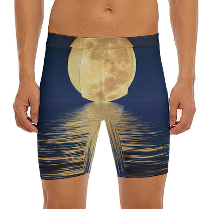 Moonlight On The Sea Print Men's Long Boxer Briefs