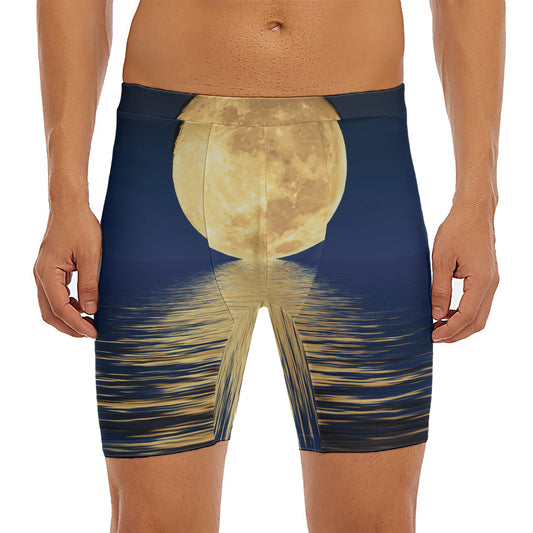 Moonlight On The Sea Print Men's Long Boxer Briefs