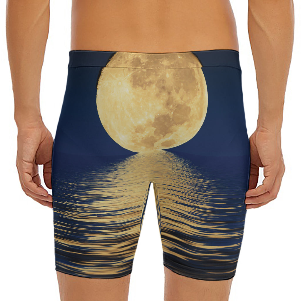 Moonlight On The Sea Print Men's Long Boxer Briefs