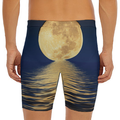 Moonlight On The Sea Print Men's Long Boxer Briefs