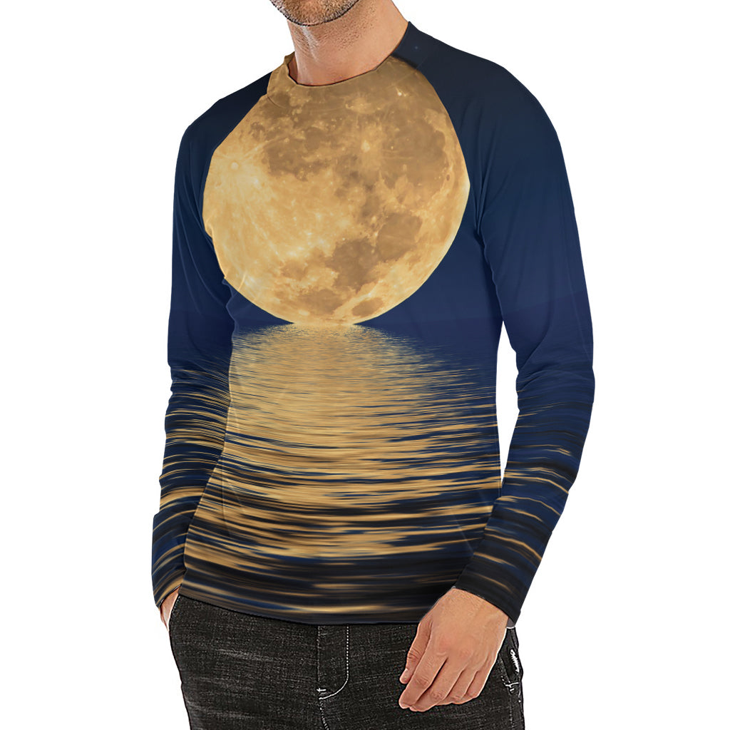 Moonlight On The Sea Print Men's Long Sleeve Rash Guard