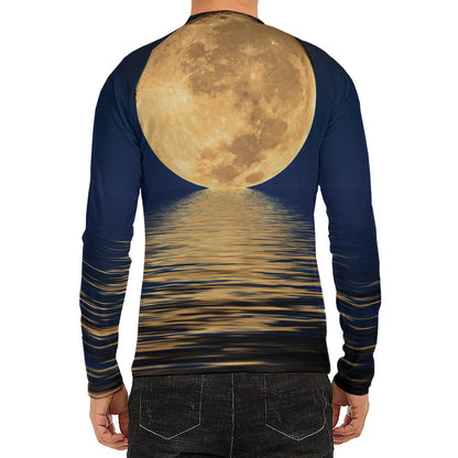 Moonlight On The Sea Print Men's Long Sleeve Rash Guard