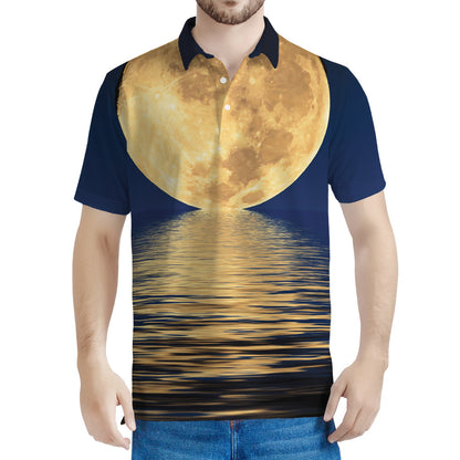 Moonlight On The Sea Print Men's Polo Shirt