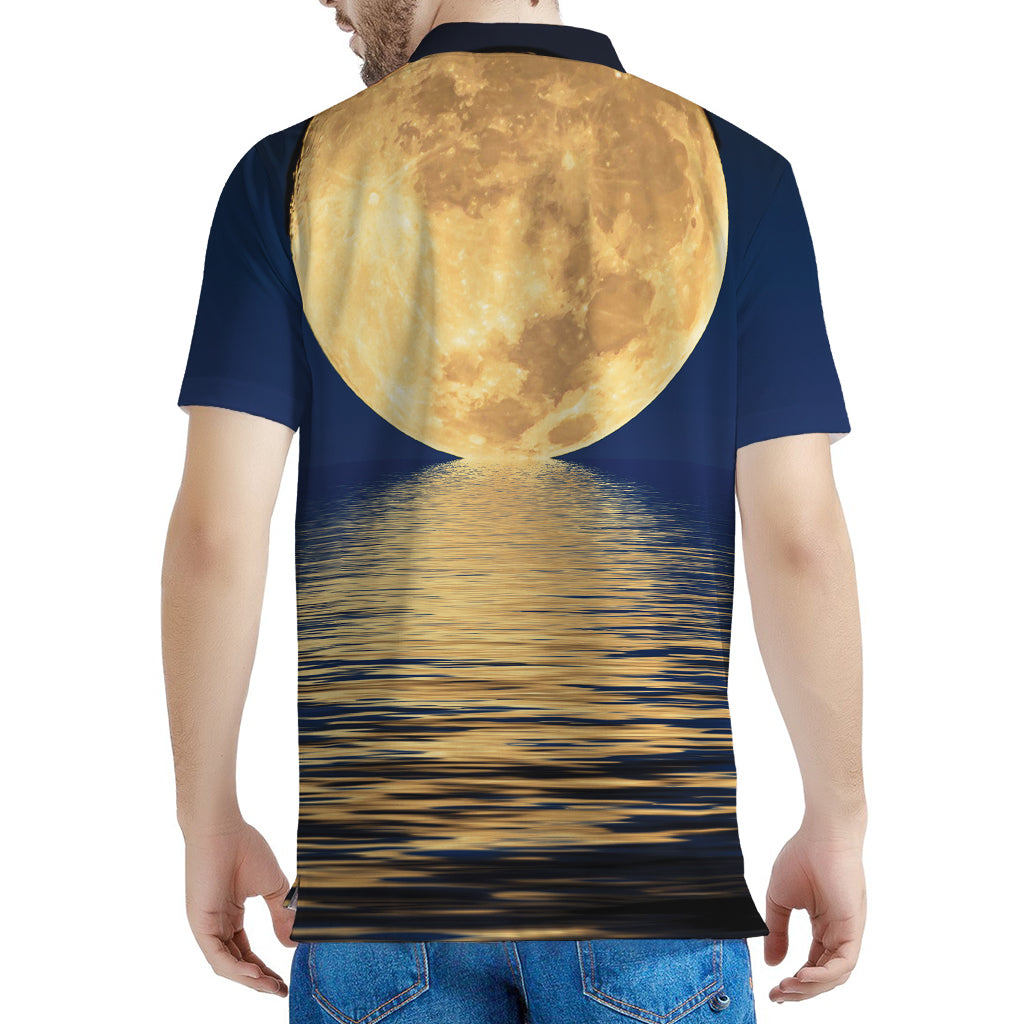 Moonlight On The Sea Print Men's Polo Shirt