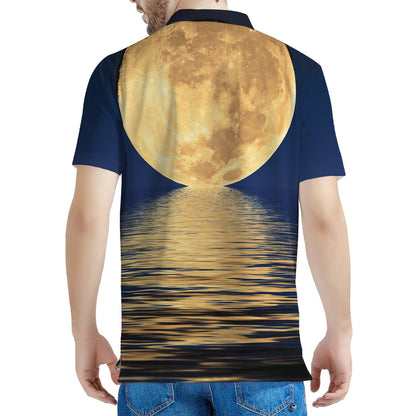 Moonlight On The Sea Print Men's Polo Shirt