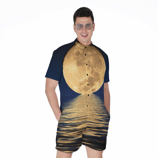 Moonlight On The Sea Print Men's Rompers
