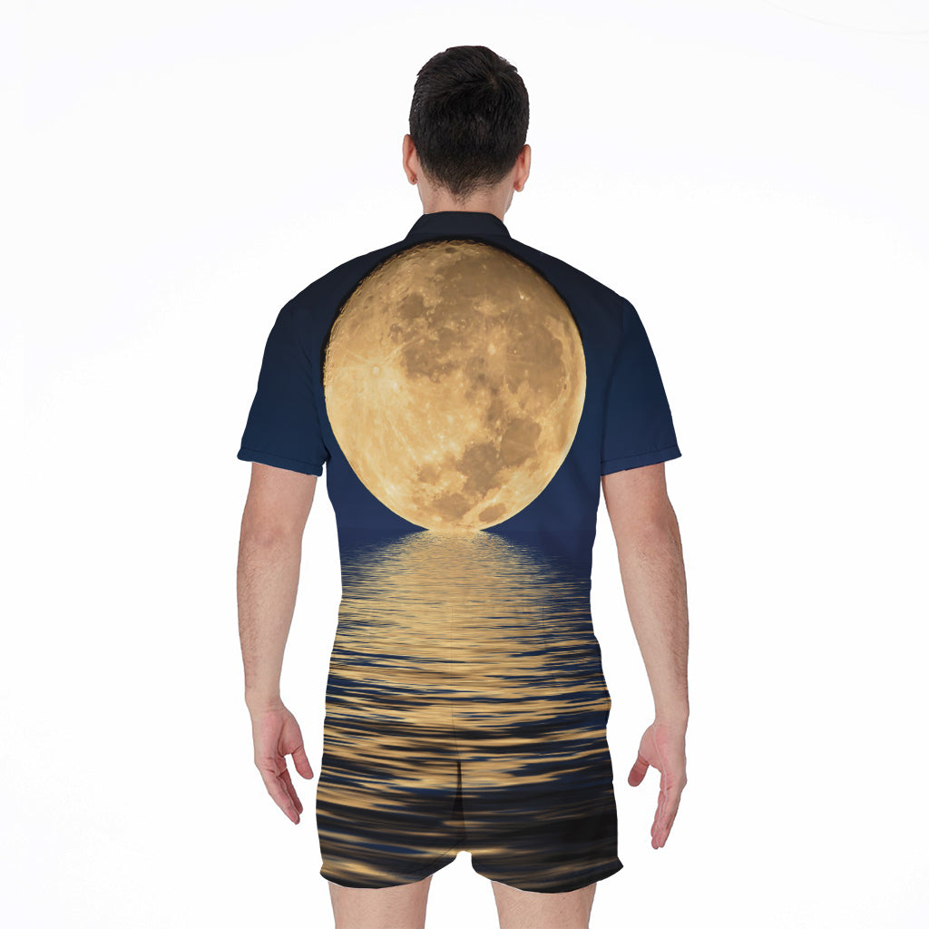 Moonlight On The Sea Print Men's Rompers
