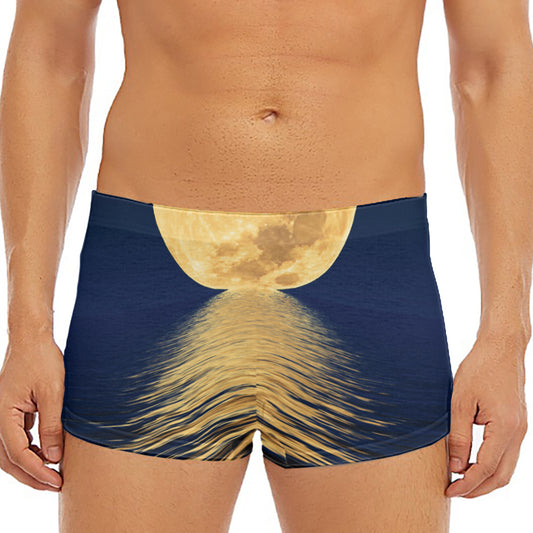 Moonlight On The Sea Print Men's Short Boxer Briefs