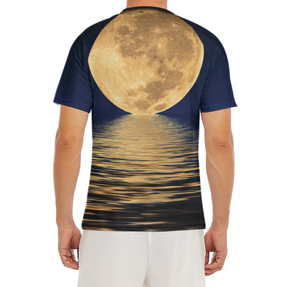 Moonlight On The Sea Print Men's Short Sleeve Rash Guard