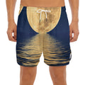 Moonlight On The Sea Print Men's Split Running Shorts