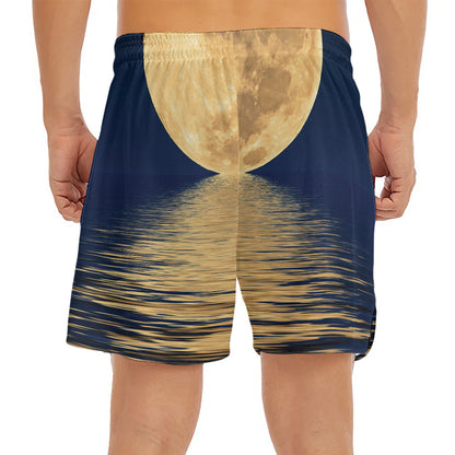 Moonlight On The Sea Print Men's Split Running Shorts