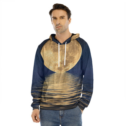 Moonlight On The Sea Print Men's Velvet Pullover Hoodie