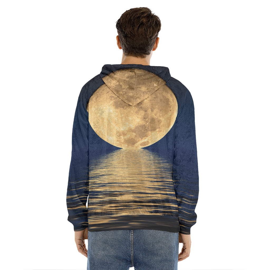 Moonlight On The Sea Print Men's Velvet Pullover Hoodie