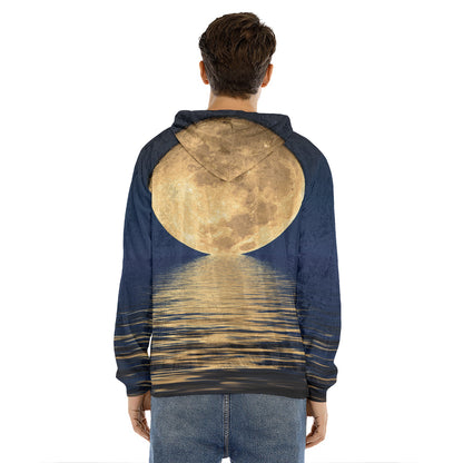 Moonlight On The Sea Print Men's Velvet Pullover Hoodie