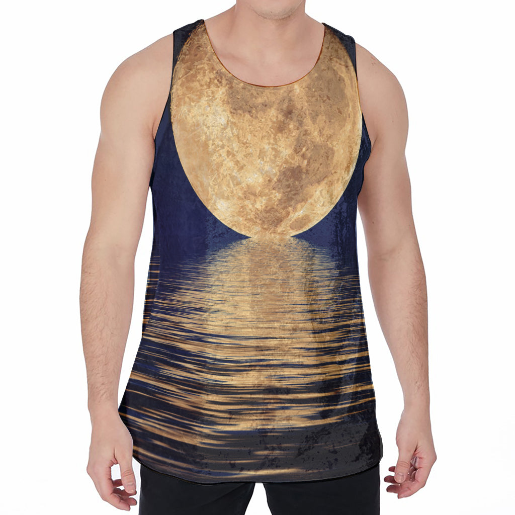 Moonlight On The Sea Print Men's Velvet Tank Top