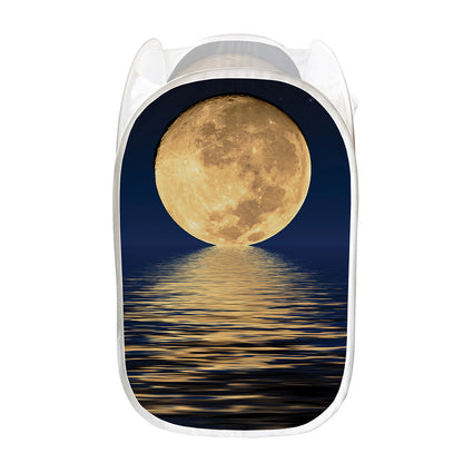 Moonlight On The Sea Print Mesh Laundry Hamper