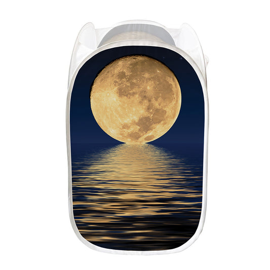 Moonlight On The Sea Print Mesh Laundry Hamper