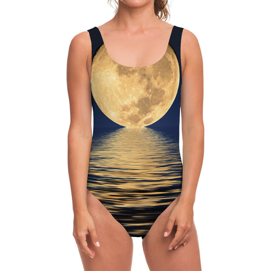 Moonlight On The Sea Print One Piece Swimsuit