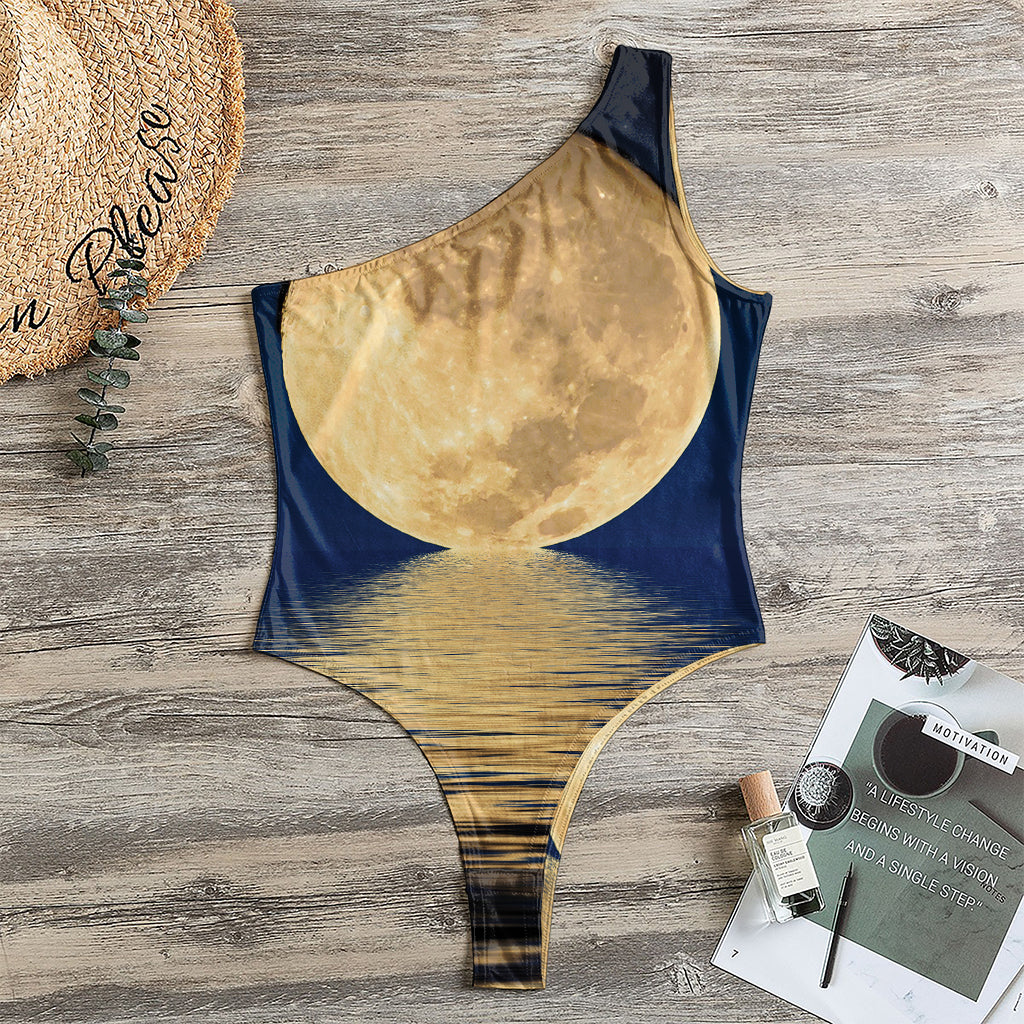 Moonlight On The Sea Print One Shoulder Bodysuit