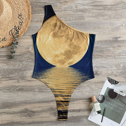 Moonlight On The Sea Print One Shoulder Bodysuit