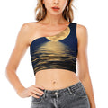 Moonlight On The Sea Print One Shoulder Crop Top