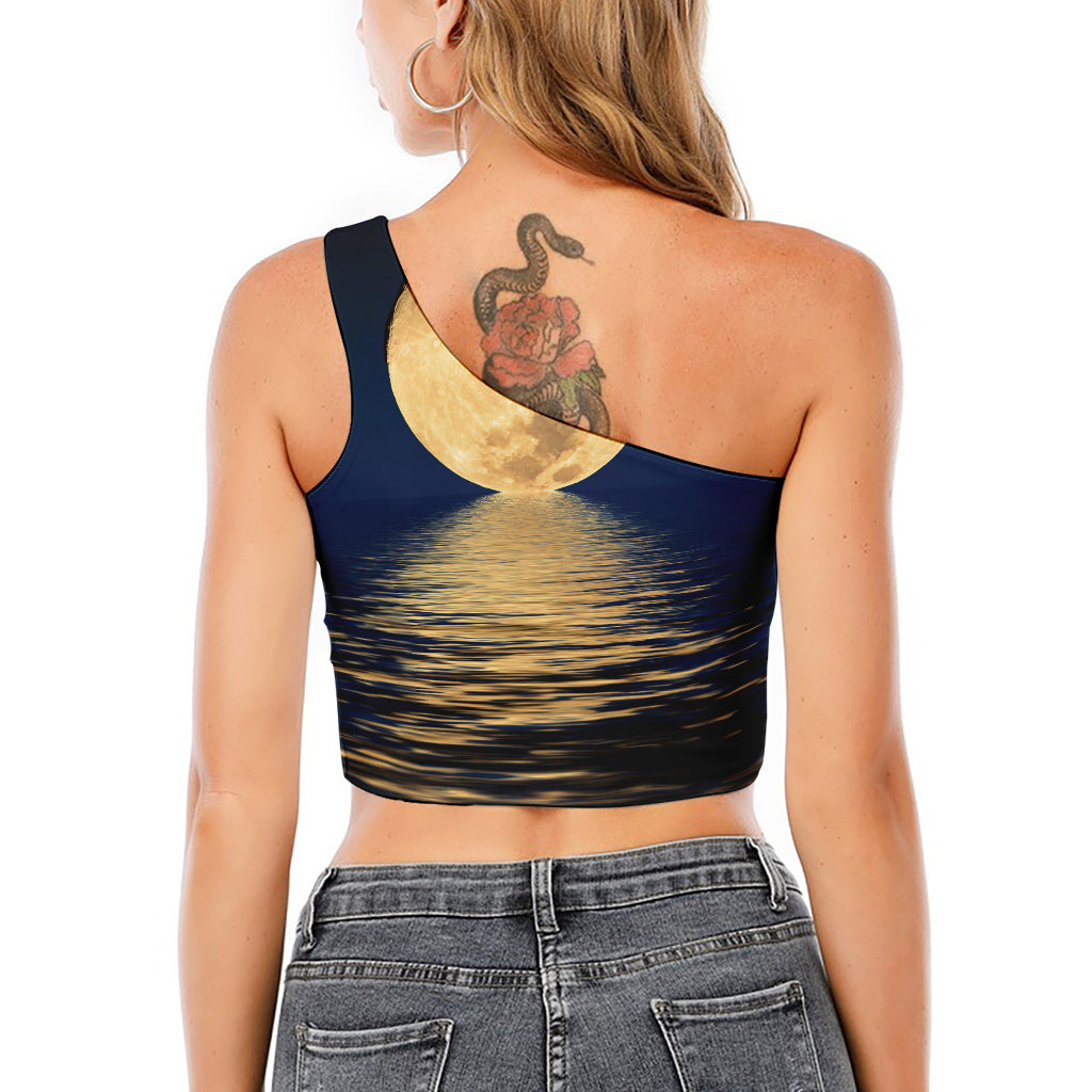 Moonlight On The Sea Print One Shoulder Crop Top